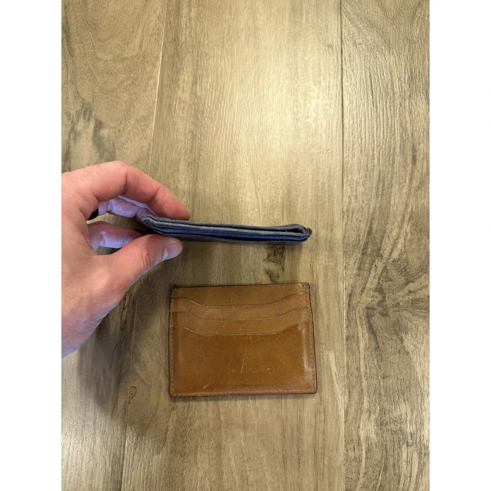 Lot Of 2 J.CREW Men's Tan Brown Leather Cardholder Blue